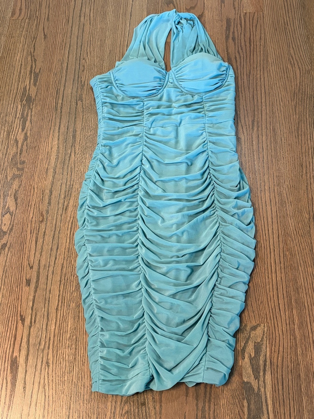 Club L | Ruched midi dress asymmetrical neckline Women’s size 10 robins egg blue